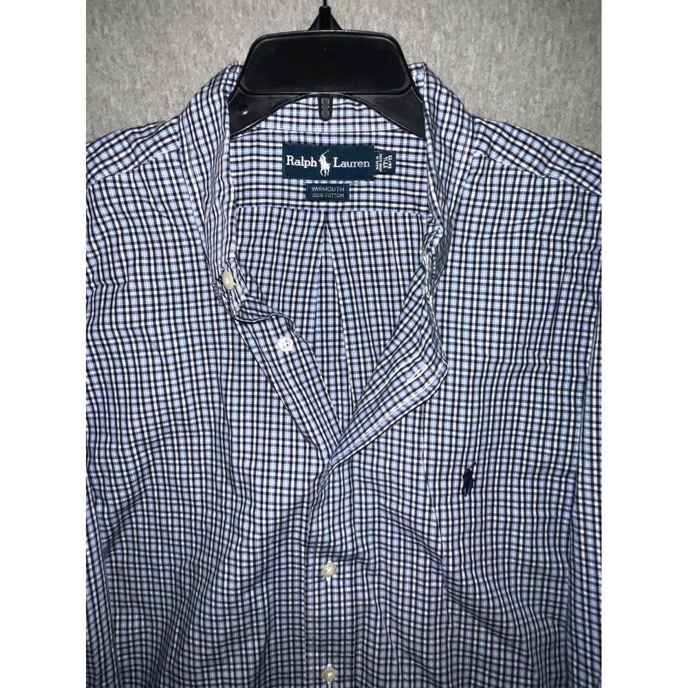 Polo Ralph Lauren Yarmouth Gingham Shirt Mens 17.5 34/35 Blue White Button Down